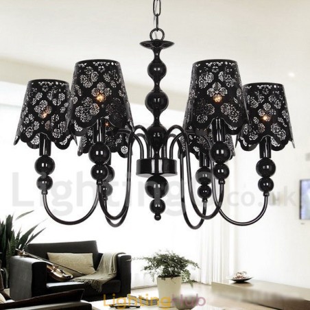 6 Light Modern Contemporary Hollow Black Candle Style Chandelier