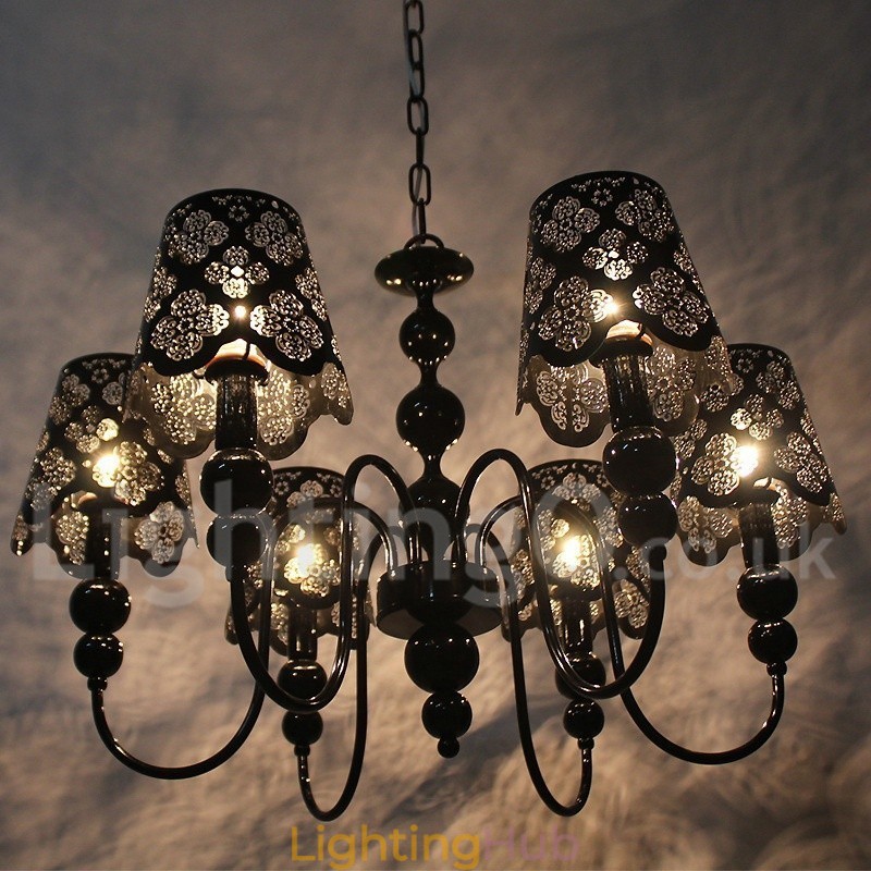 6 Light Modern Contemporary Hollow Black Candle Style Chandelier