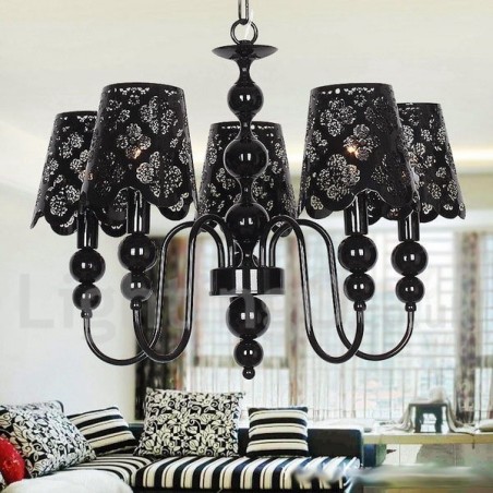 5 Light Modern Contemporary Hollow Black Candle Style Chandelier 5 Light Modern Contemporary Hollow Black Candle Style Chandelier