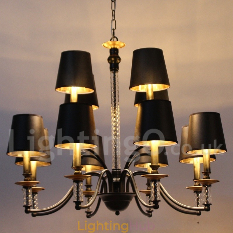 12 Light Black Retro Candle Style Chandelier