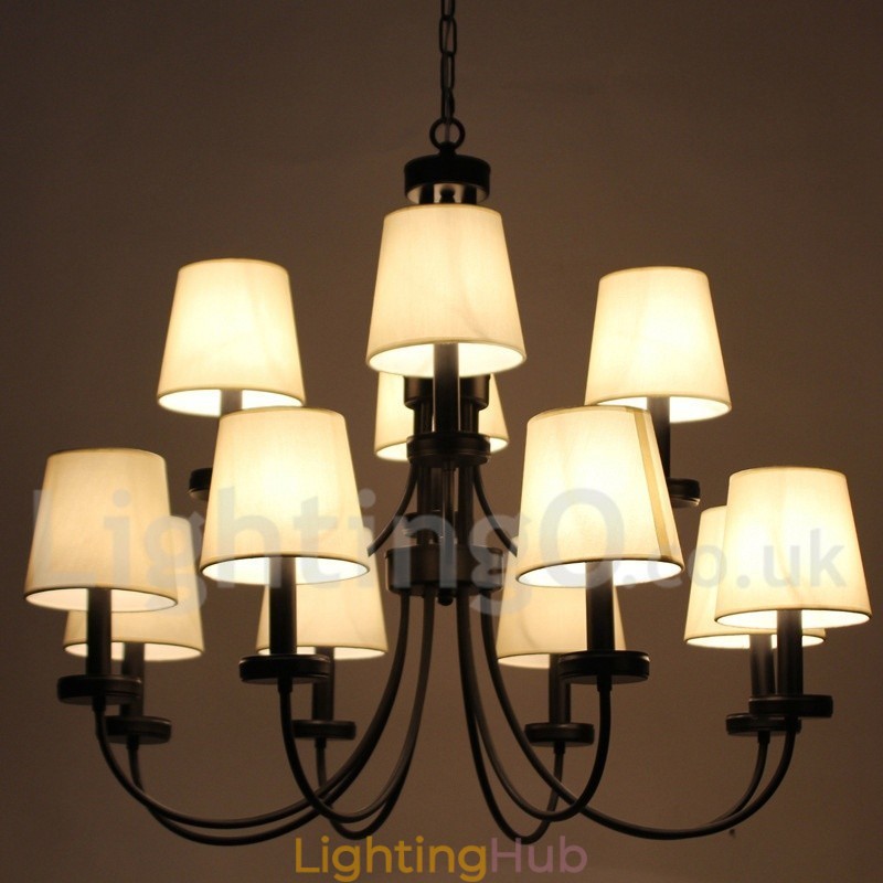 12 Light Retro Contemporary 2 Tier Black Candle Style Chandelier