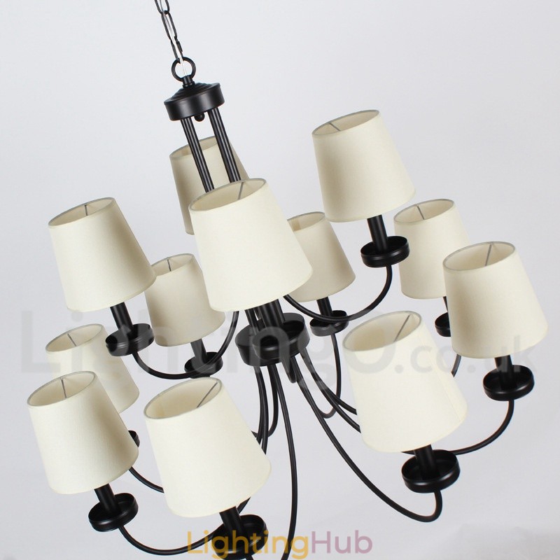 12 Light Retro Contemporary 2 Tier Black Candle Style Chandelier