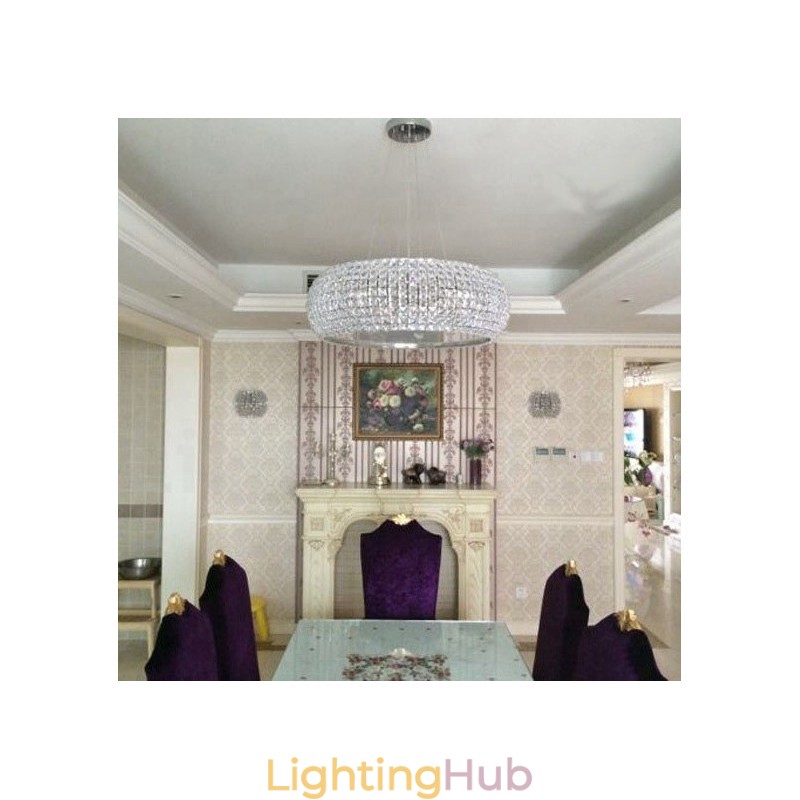 Modern K9 Crystal Ceiling Pendant Light Indoor Chandelier Drum Lighting Lamps Fixtures