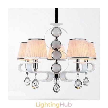 Fabric Chandelier 5 Light High Grade Lamp White Jade Silver Ring Fabric Chandelier 5 Light High Grade Lamp White Jade Silver Ring