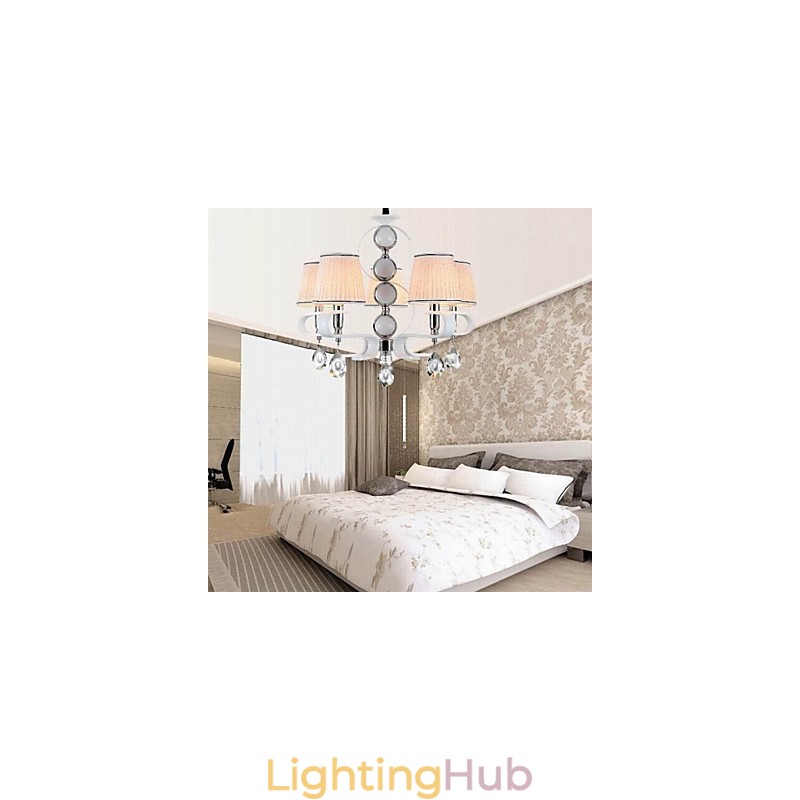 Fabric Chandelier 5 Light High Grade Lamp White Jade Silver Ring