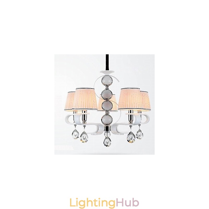 Fabric Chandelier 5 Light High Grade Lamp White Jade Silver Ring