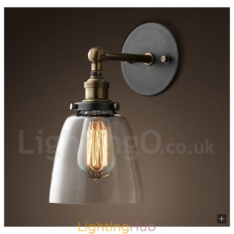 1 Light Rustic Lodge Bedroom Wall Light with Glass Shade