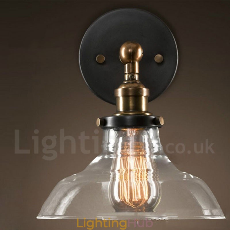 1 Light Rustic Lodge Bedroom Wall Light with Glass Shade