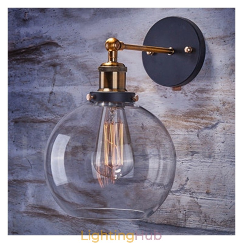 1 Light Rustic Lodge Bedroom Wall Light with Glass Shade