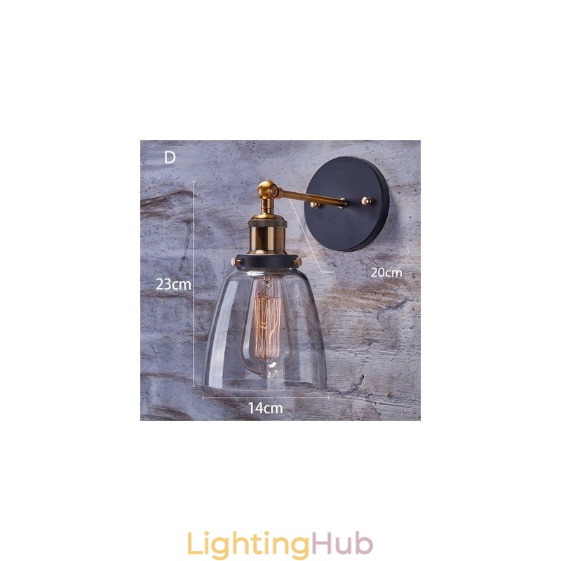 1 Light Rustic Lodge Bedroom Wall Light with Glass Shade