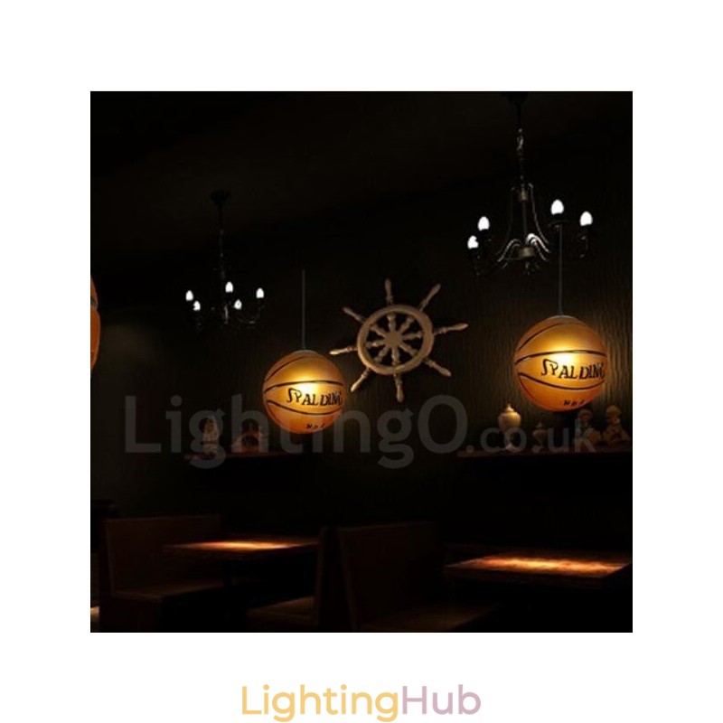 1 Light Vintage Modern Contemporary Basketball Glass Shade Pendant Light