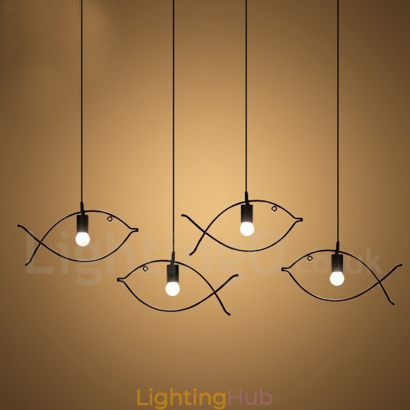 1 Light Rustic Lodge Retro Fish Pendant Light with Steel Shade