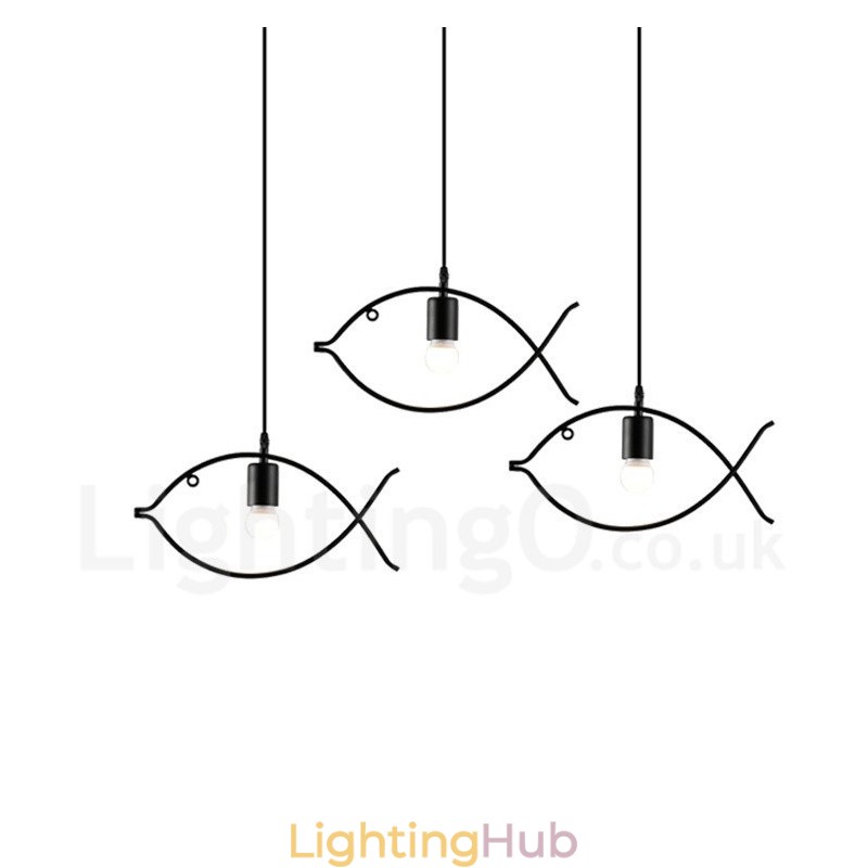 1 Light Rustic Lodge Retro Fish Pendant Light with Steel Shade
