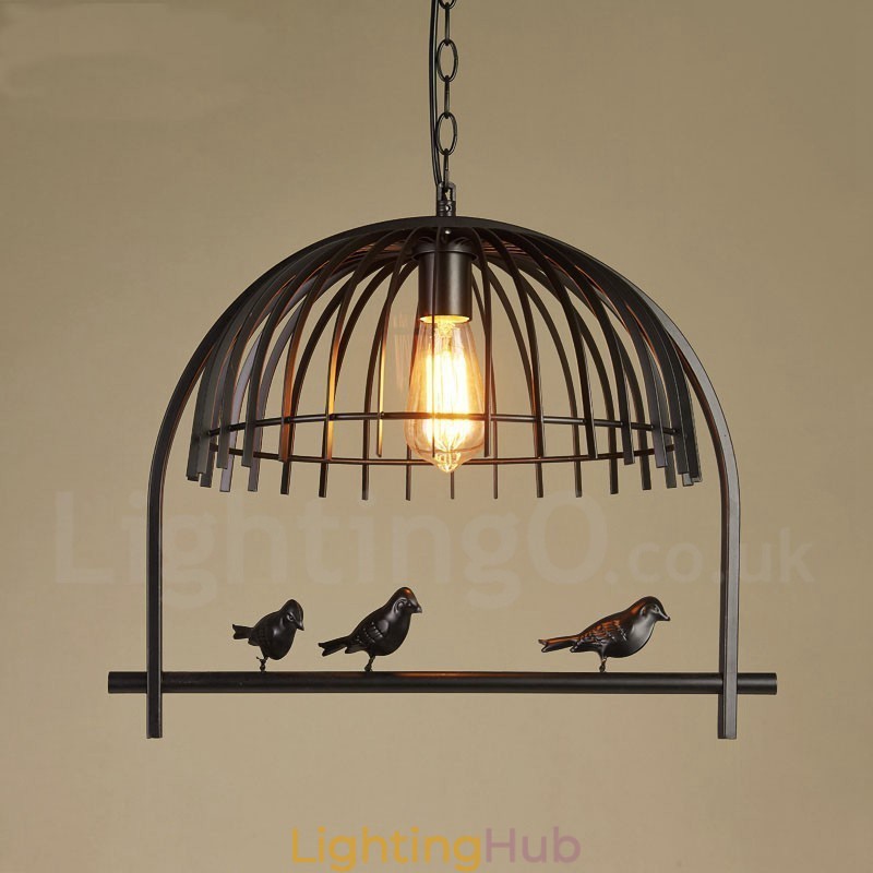 1 Light Rustic Lodge Retro Birdcage Pendant Light with Steel Shade
