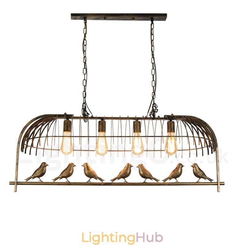 4 Light Rustic Lodge Retro Birdcage Pendant Light with Steel Shade