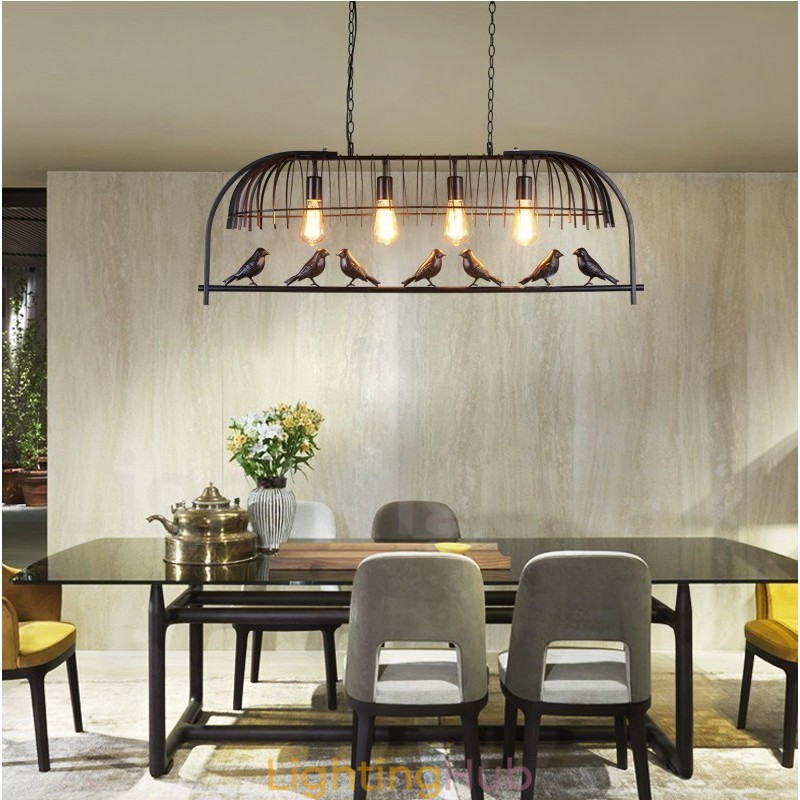 4 Light Rustic Lodge Retro Birdcage Pendant Light with Steel Shade