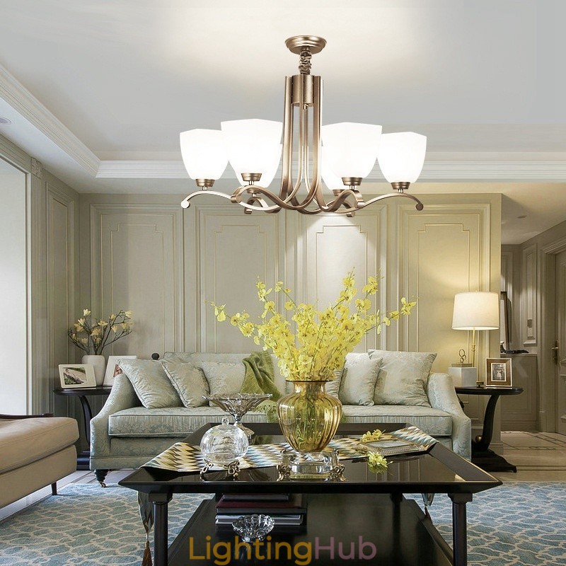6 Light Modern Contemporary Chandelier with Glass Shade