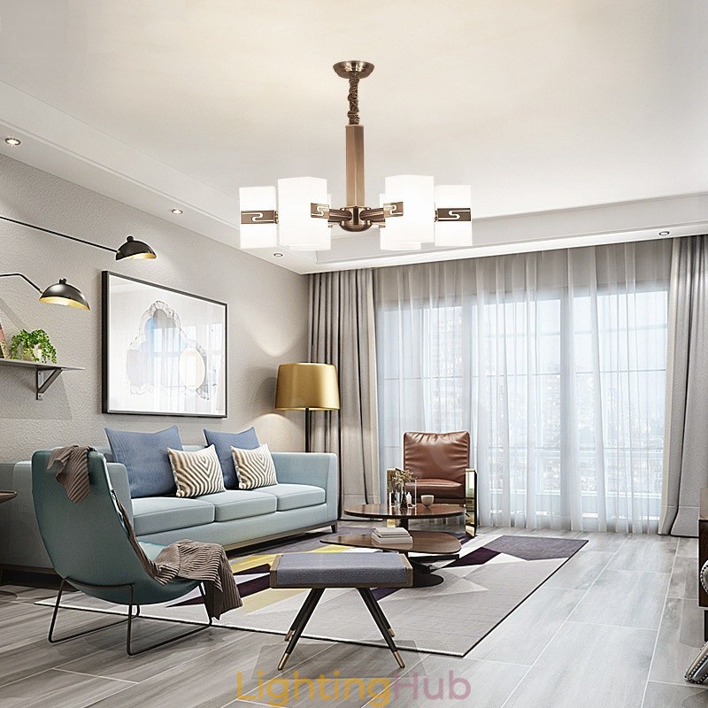 6 Light Modern Contemporary Chandelier with Glass Shade