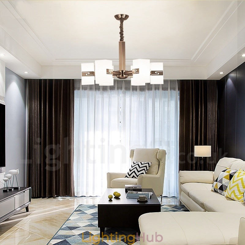 6 Light Modern Contemporary Chandelier with Glass Shade