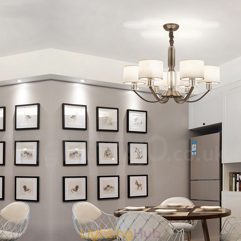6 Light Modern Contemporary Crystal Chandelier with Fabric Shade