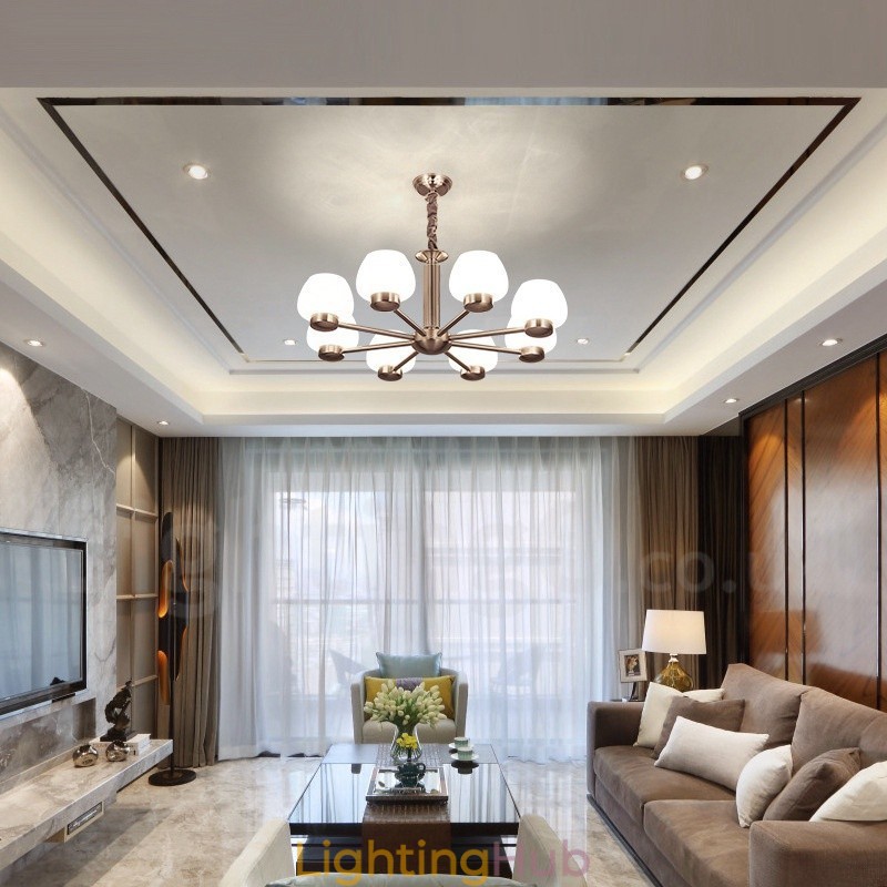 8 Light Modern Contemporary Chandelier with Glass Shade