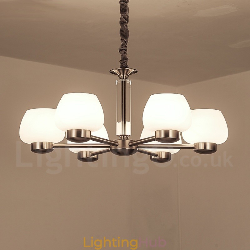 6 Light Modern Contemporary Chandelier with Glass Shade