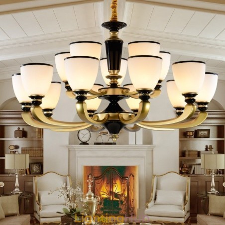 15 Light Retro Traditional Zinc alloy Retro Chandelier with Glass Shade 15 Light Retro Traditional Zinc alloy Retro Chandelier with Glass Shade