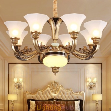 8 Light Retro Traditional Luxury Lobby Chandelier with Glass Shade 8 Light Retro Traditional Luxury Lobby Chandelier with Glass Shade
