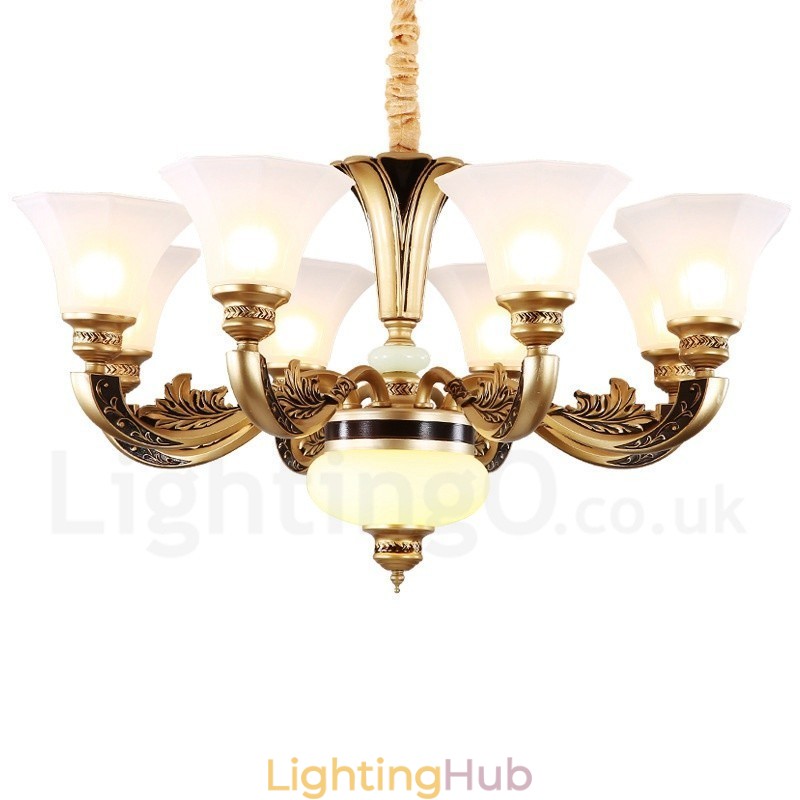 8 Light Retro Traditional Luxury Lobby Chandelier with Glass Shade