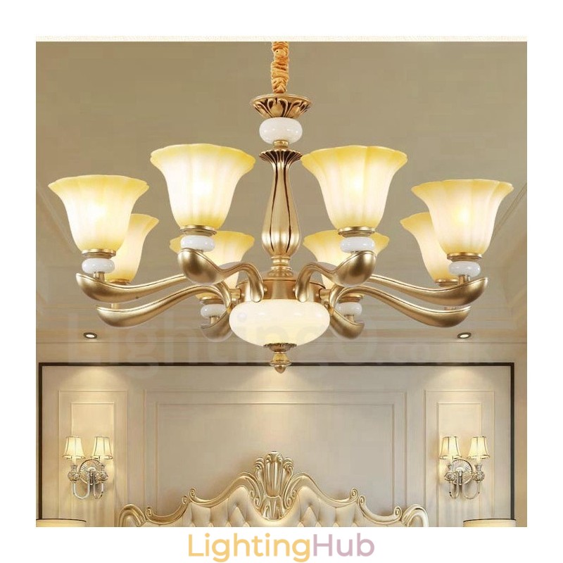8 Light Retro Traditional Luxury Zinc alloy Chandelier with Glass Shade