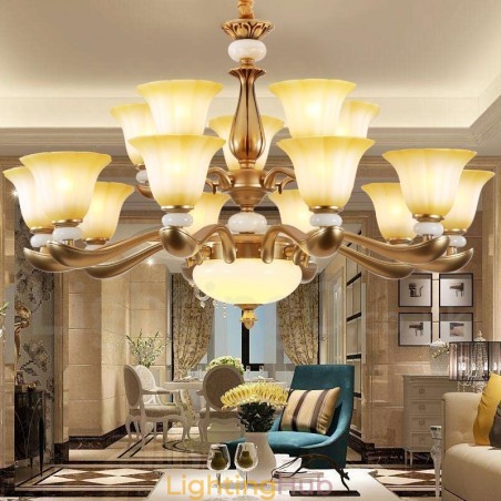 15 Light Retro Traditional Luxury Zinc alloy Chandelier with Glass Shade 15 Light Retro Traditional Luxury Zinc alloy Chandelier with Glass Shade