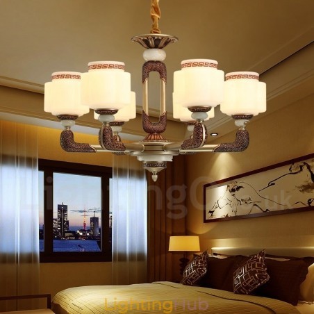 6 Light Retro Traditional Zinc alloy Luxury Lobby Chandelier with Glass Shade 6 Light Retro Traditional Zinc alloy Luxury Lobby Chandelier with Glass Shade