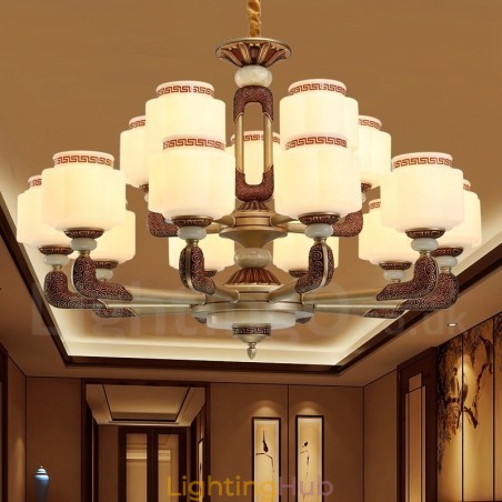 15 Light Retro Traditional Zinc alloy Luxury Lobby Chandelier with Glass Shade 15 Light Retro Traditional Zinc alloy Luxury Lobby Chandelier with Glass Shade