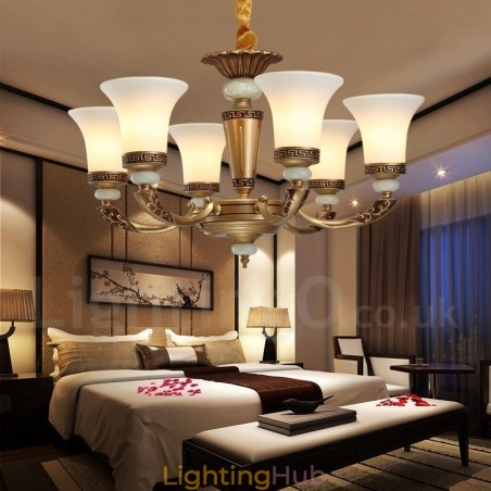 6 Light Retro Traditional Zinc alloy Luxury Lobby Chandelier with Glass Shade 6 Light Retro Traditional Zinc alloy Luxury Lobby Chandelier with Glass Shade