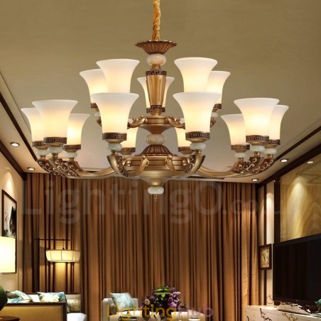 15 Light Retro Traditional Zinc alloy Luxury Lobby Chandelier with Glass Shade 15 Light Retro Traditional Zinc alloy Luxury Lobby Chandelier with Glass Shade