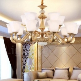 15 Light Retro Traditional Rustic Chandelier with Glass Shade