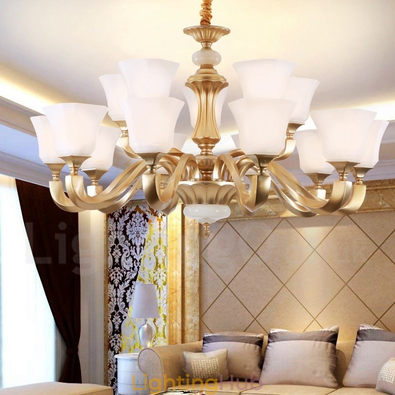 15 Light Retro Traditional Rustic Chandelier with Glass Shade