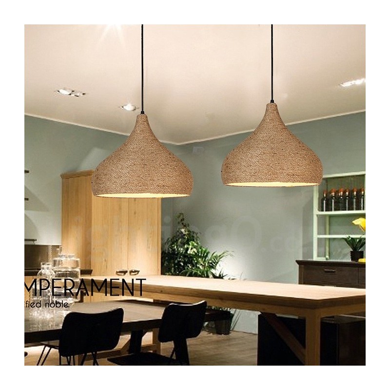 1 Light Retro Rustic Hemp Rope Pendant Light with Hemp Rope Shade