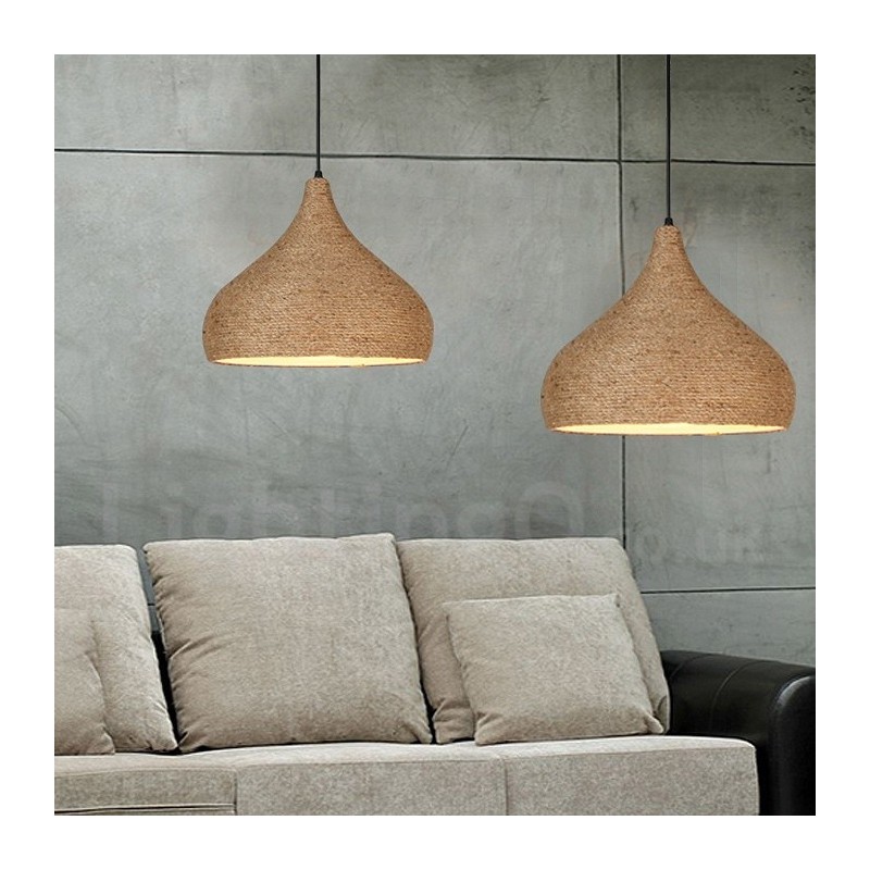 1 Light Retro Rustic Hemp Rope Pendant Light with Hemp Rope Shade