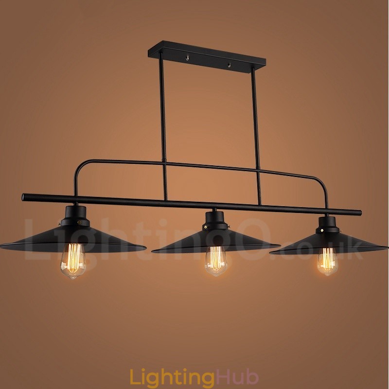 3 Light Retro Rustic Steel Pendant Light with Steel Shade