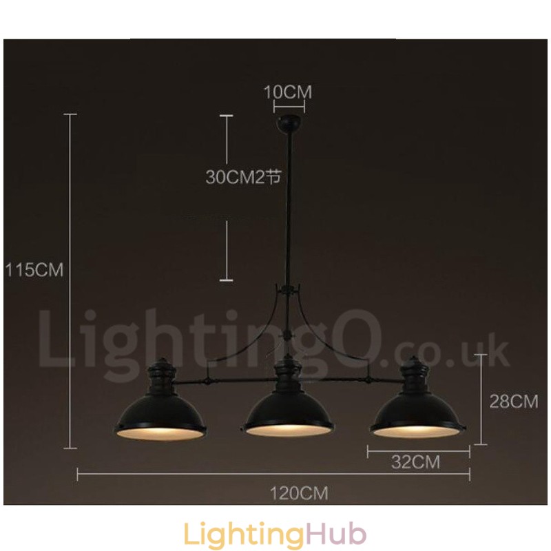 3 Light Retro Rustic Steel Pendant Light with Steel Shade
