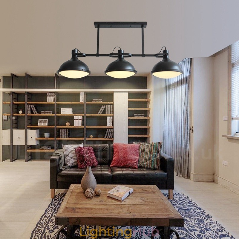 3 Light Retro Rustic Steel Pendant Light with Glass Shade