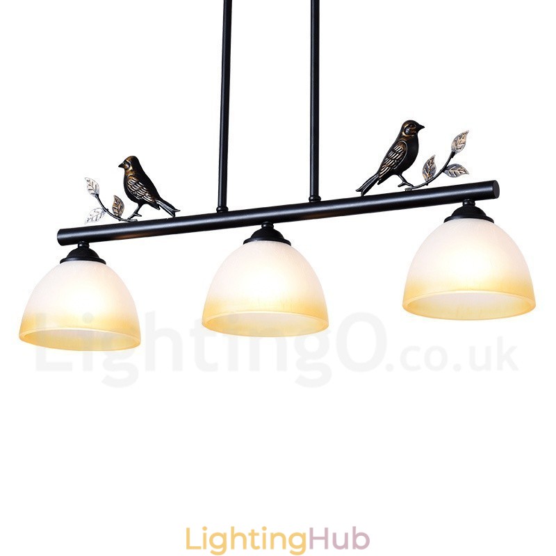 3 Light Retro Rustic Steel Pendant Light with Glass Shade