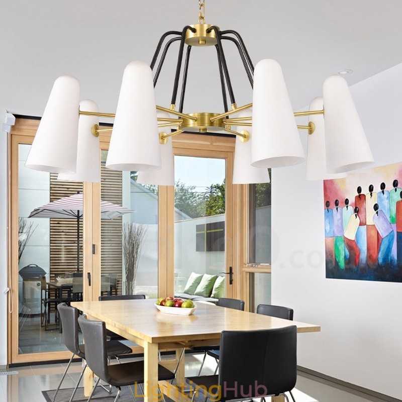 8 Light Retro Rustic Luxury Brass Pendant Lamp Chandelier with Glass Shade
