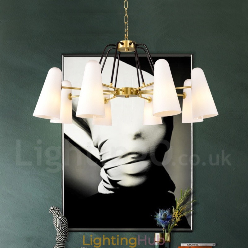 8 Light Retro Rustic Luxury Brass Pendant Lamp Chandelier with Glass Shade