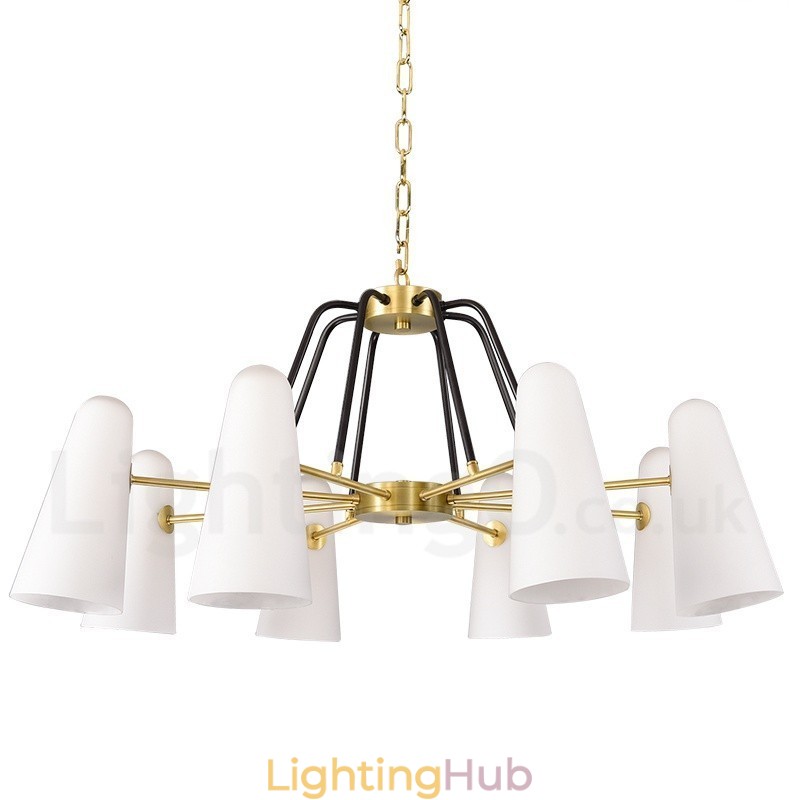 8 Light Retro Rustic Luxury Brass Pendant Lamp Chandelier with Glass Shade