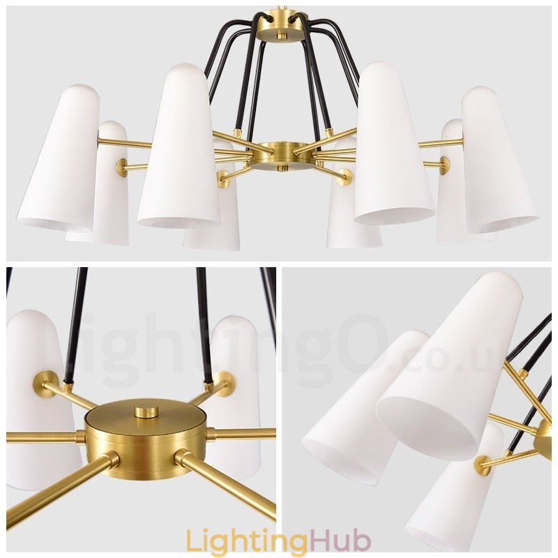 8 Light Retro Rustic Luxury Brass Pendant Lamp Chandelier with Glass Shade