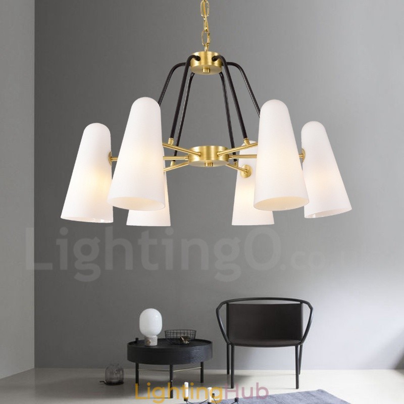 6 Light Retro Rustic Luxury Brass Pendant Lamp Chandelier with Glass Shade