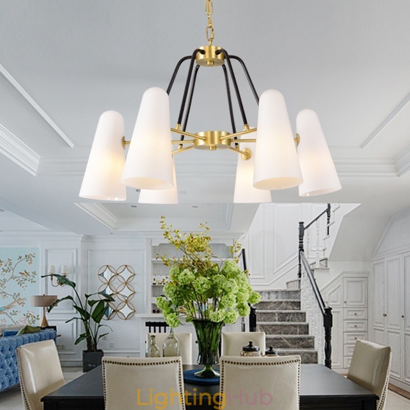 6 Light Retro Rustic Luxury Brass Pendant Lamp Chandelier with Glass Shade