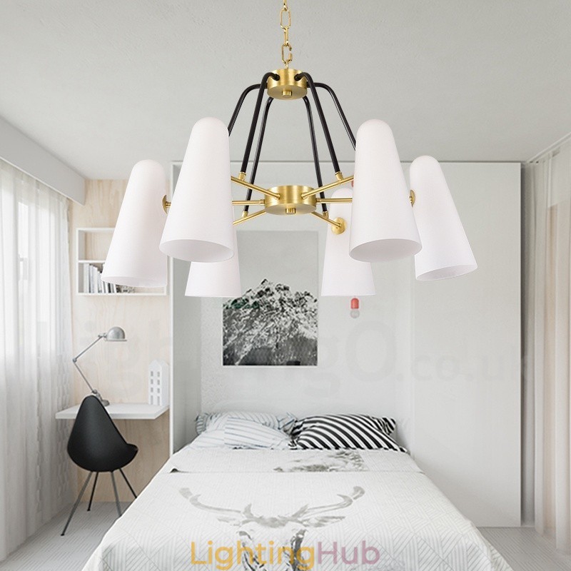 6 Light Retro Rustic Luxury Brass Pendant Lamp Chandelier with Glass Shade